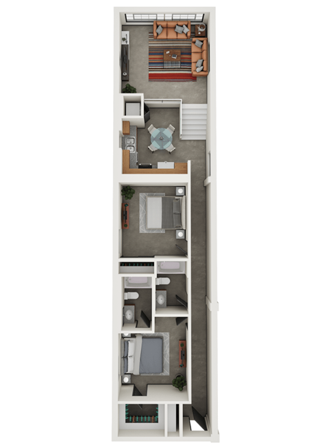 Floor plan for 2 beds, 2 baths, 1052 sqft